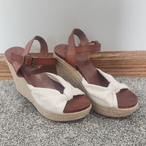 MIA Brown and White Wedges with Ankle Straps